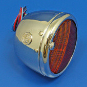 CA1249C-WO: 'Toby' round rear lamp (equivalent to the Lucas ST38/'Pork Pie') with INDICATOR conversion - Chrome without Number Plate window from £102.08 each