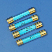 GLASSFUSE: Glass fuses - 12V and 1, 2, 3, 5, 7, 8, 10, 15, 20, 25, 35, and 50amp from £0.26 each